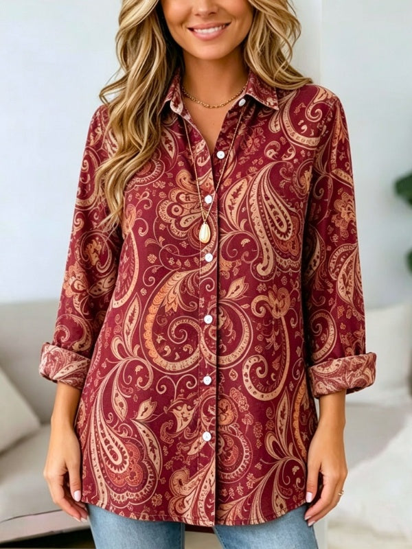 Paisley Print Button-Down Tunic Shirt