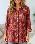 Paisley Print Button-Down Tunic Shirt