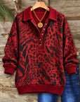 Animal Print Collared Fleece Sweatshirt