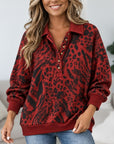Animal Print Collared Fleece Sweatshirt