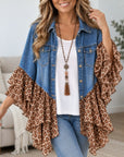 Leopard Print Denim Patchwork Ruffle Jacket