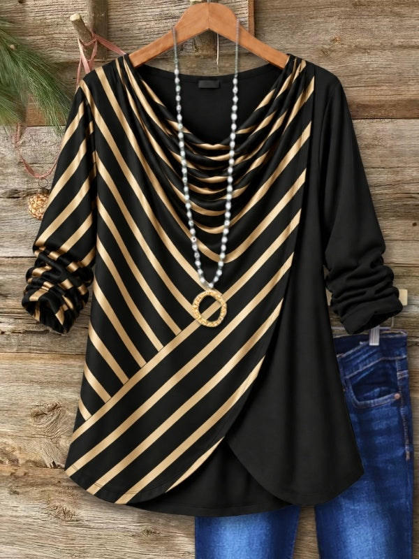 Foil Stripe Cowl Neck Tunic Top