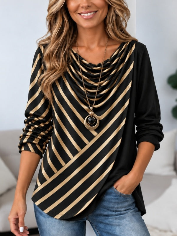Foil Stripe Cowl Neck Tunic Top