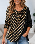 Foil Stripe Cowl Neck Tunic Top