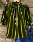Velvet Mock Neck Puff Sleeve Top
