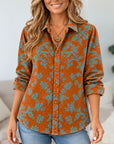 Floral Print Corduroy Button-Up Tunic Shirt