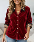 Leopard Patchwork Velvet Lace Trim Shirt