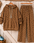 Fleece Leopard Print Hoodie Set