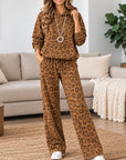 Fleece Leopard Print Hoodie Set