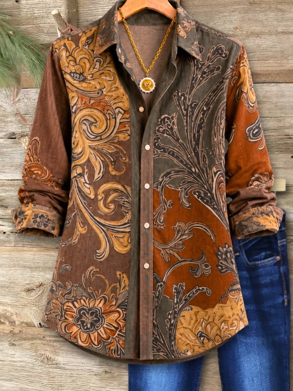Floral Patchwork Button Tunic Shirt