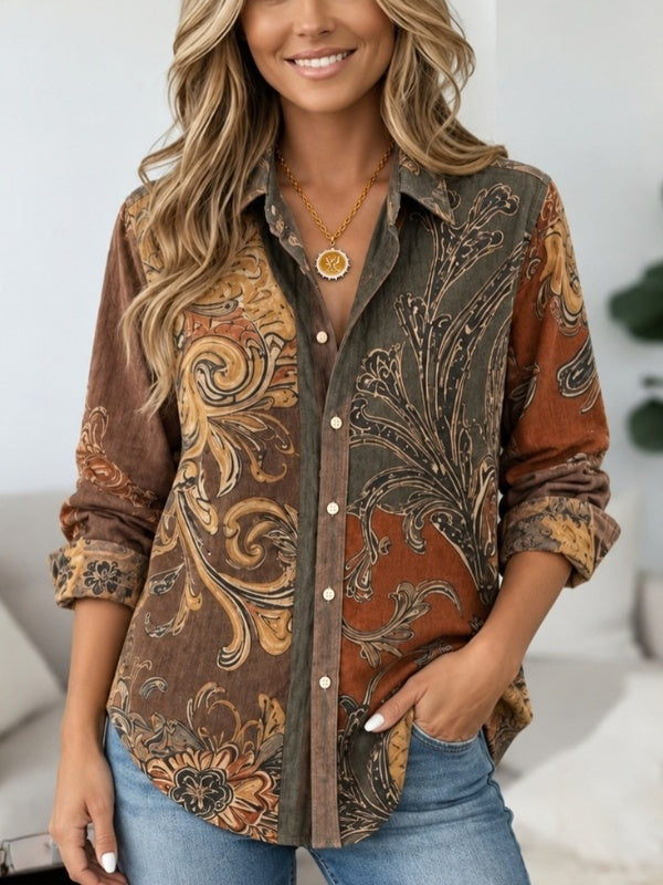 Floral Patchwork Button Tunic Shirt