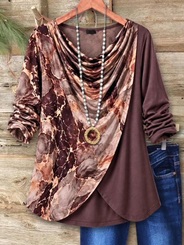 Marble Print Cowl Neck Tunic Top