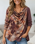Marble Print Cowl Neck Tunic Top