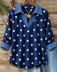 Polka Dot Denim Collar Casual Top