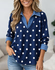Polka Dot Denim Collar Casual Top