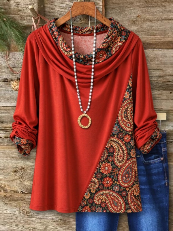 Paisley Patchwork Cowl Neck Tunic