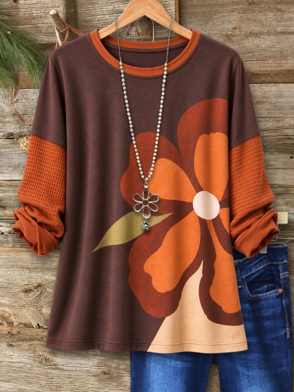Floral Print Waffle Sleeve Top