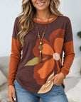 Floral Print Waffle Sleeve Top
