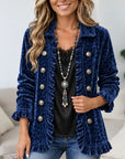 Leopard Velvet Ruffle Trim Jacket