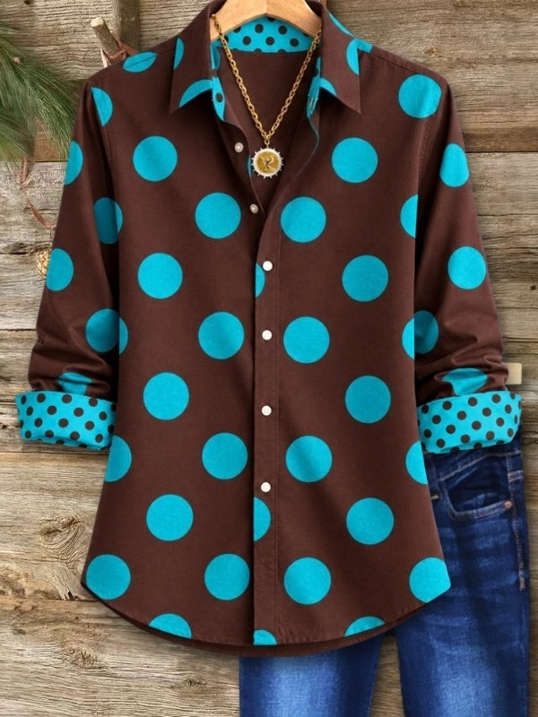 Polka Dot Contrast Collared Shirt
