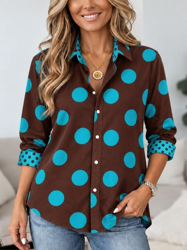 Polka Dot Contrast Collared Shirt