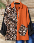 Leopard Print Patchwork Collared Shirt
