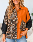 Leopard Print Patchwork Collared Shirt