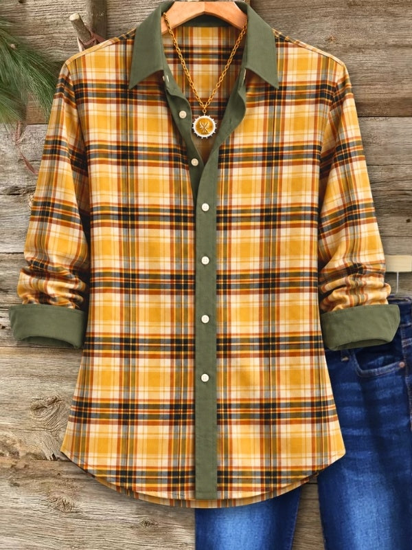 Plaid Contrast Trim Collared Shirt