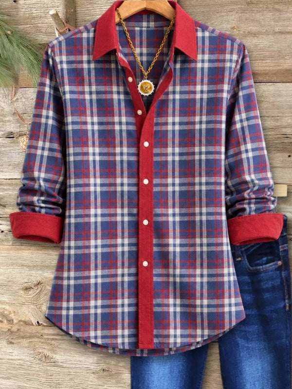 Plaid Contrast Collared Button Shirt