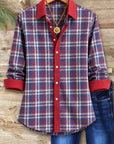 Plaid Contrast Collared Button Shirt