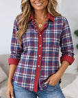 Plaid Contrast Collared Button Shirt