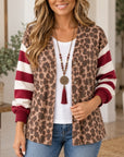 Leopard Print Striped Sleeve Patchwork Cardigan