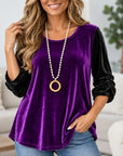 Velvet Color Block Ruched Sleeve Tunic