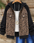 Leopard Print Patchwork Hooded Zip Jacket