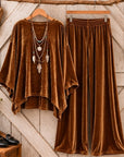Velvet Poncho Top & Wide Leg Pants Set