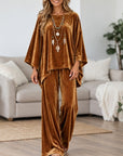 Velvet Poncho Top & Wide Leg Pants Set