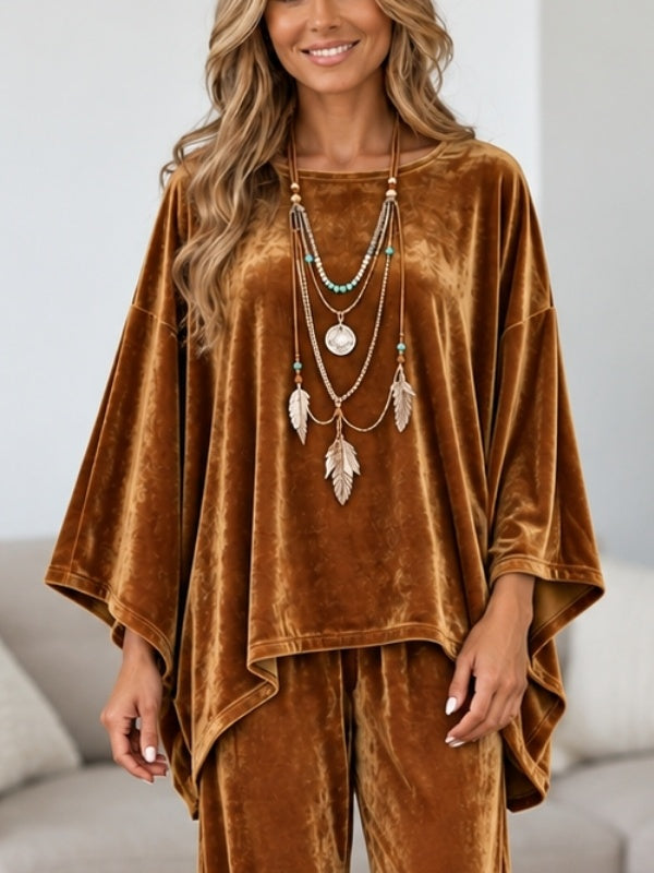 Velvet Poncho Top &amp; Wide Leg Pants Set