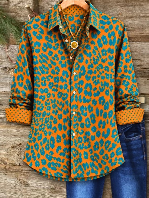 Leopard Print Contrast Collared Shirt