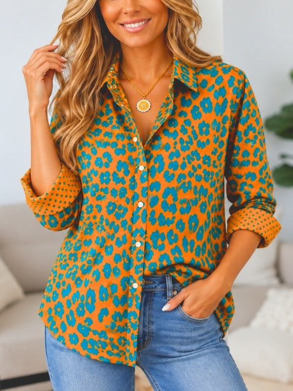 Leopard Print Contrast Collared Shirt
