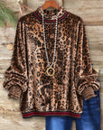 Fleece-Lined Leopard Velvet Mock Neck Top