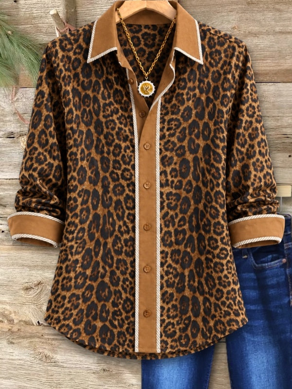 Leopard Print Contrast Collar Tunic Shirt