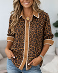 Leopard Print Contrast Collar Tunic Shirt