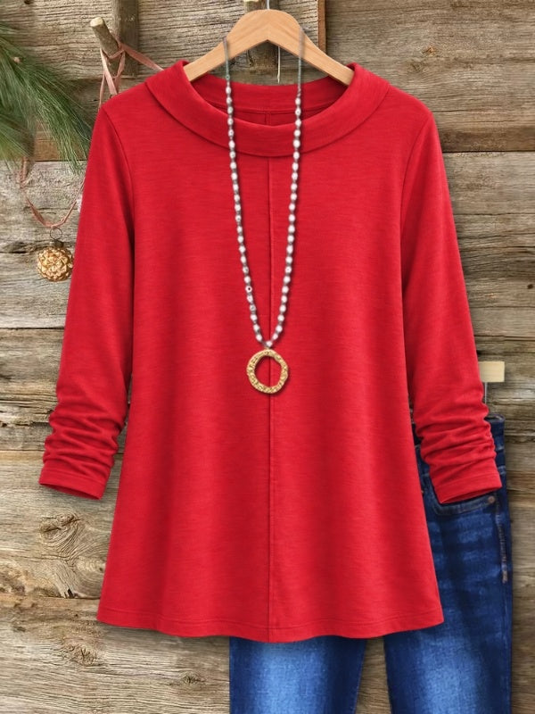 Solid Cowl Neck Long Sleeve Tunic