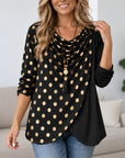 Polka Dot Draped Neck Patchwork Top