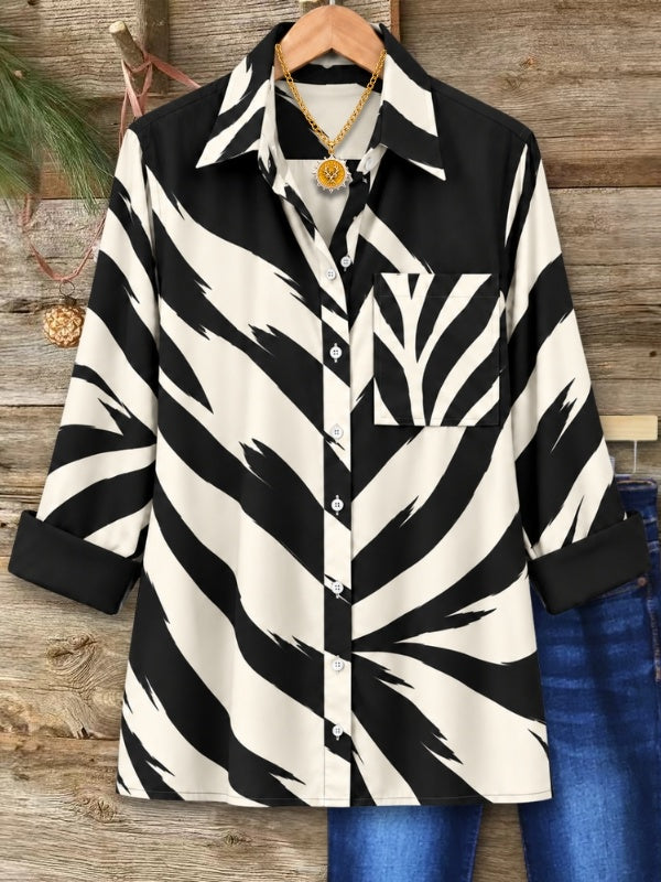 Abstract Stripe Button Front Shirt