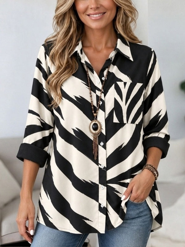 Abstract Stripe Button Front Shirt
