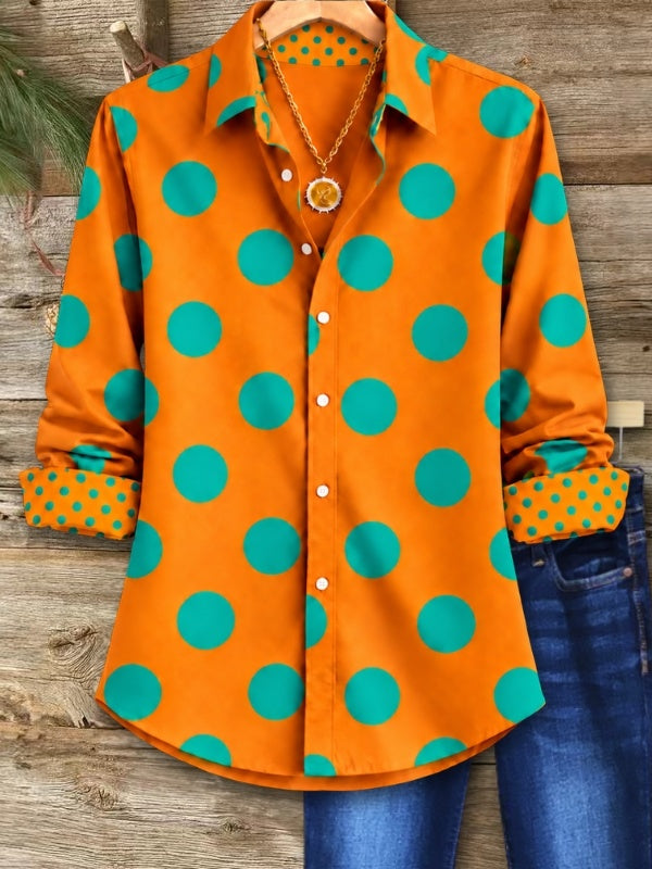 Polka Dot Contrast Cuff Tunic Shirt