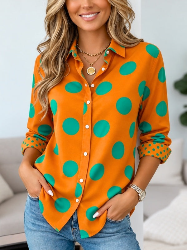 Polka Dot Contrast Cuff Tunic Shirt