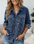 Animal Print Patchwork Velvet Button-Up Shirt