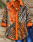 Mixed Animal Print Button-Up Tunic Shirt